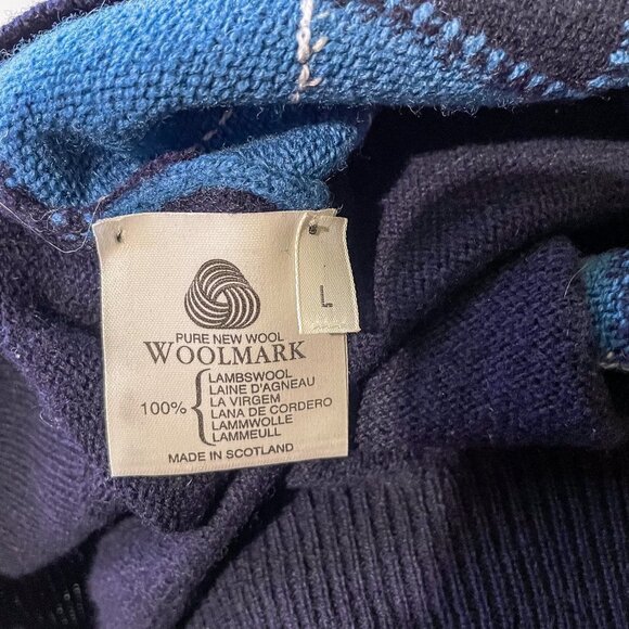 Pringle Sport Scotland Blue Argyle 100% Lambswool Luxury Knitwear Golf Sweater L - Picture 7 of 9